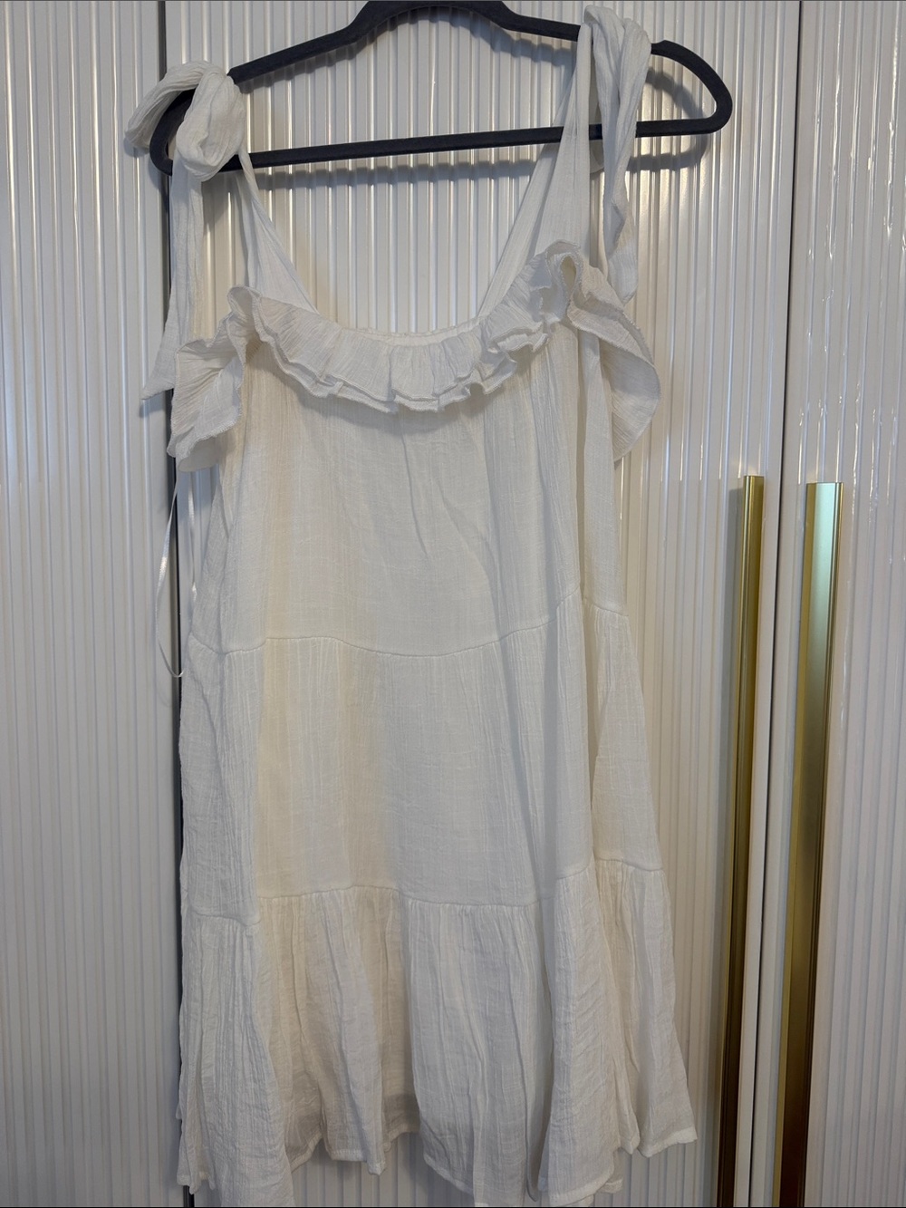 Ruffle Tie-Shoulder Mini Dress in White